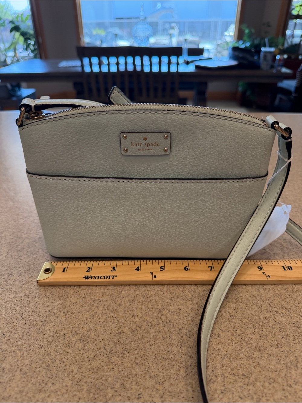 kate spade Light “Tiffany blue” Pebbled Leather Crossbody gold accents